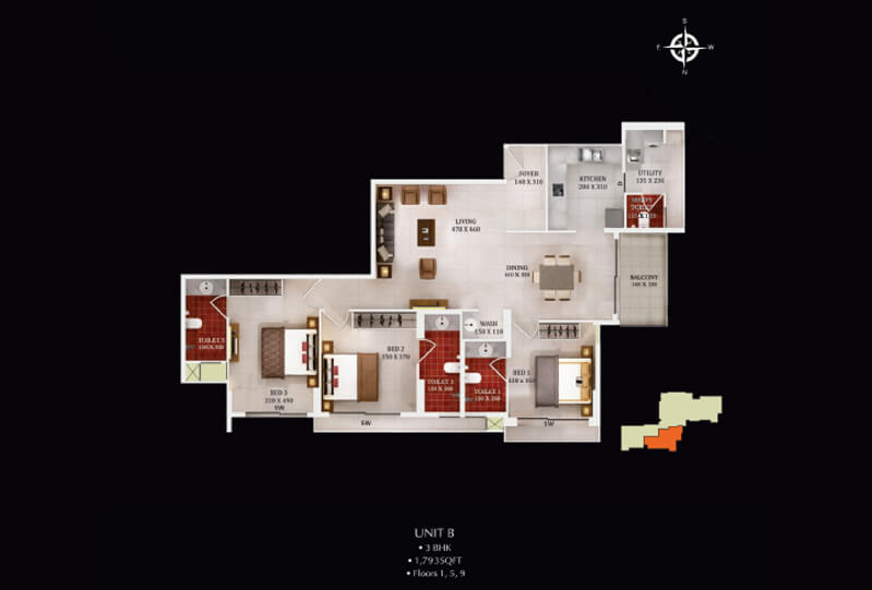 Urbanscape Dynasty - Unit B 3BHK