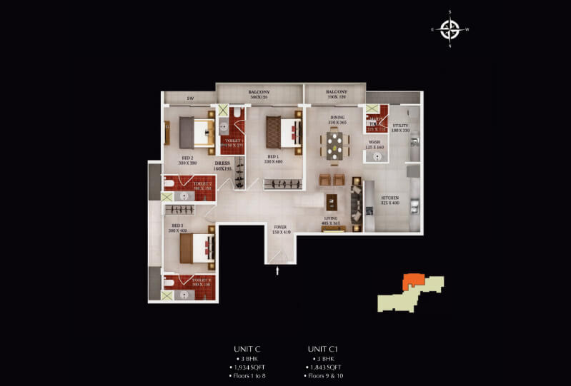 Urbanscape Dynasty - Unit C 3BHK