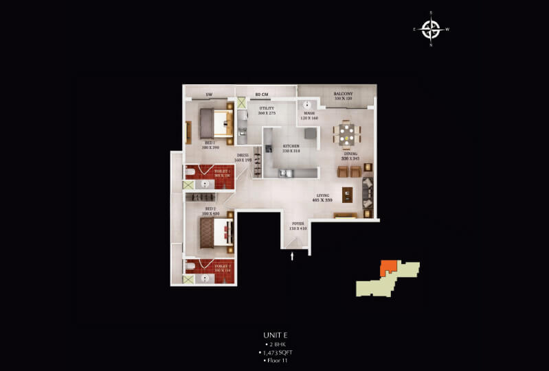Urbanscape Dynasty - Unit E 2BHK