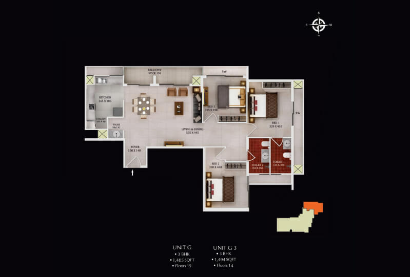 Urbanscape Dynasty - Unit G 3BHK